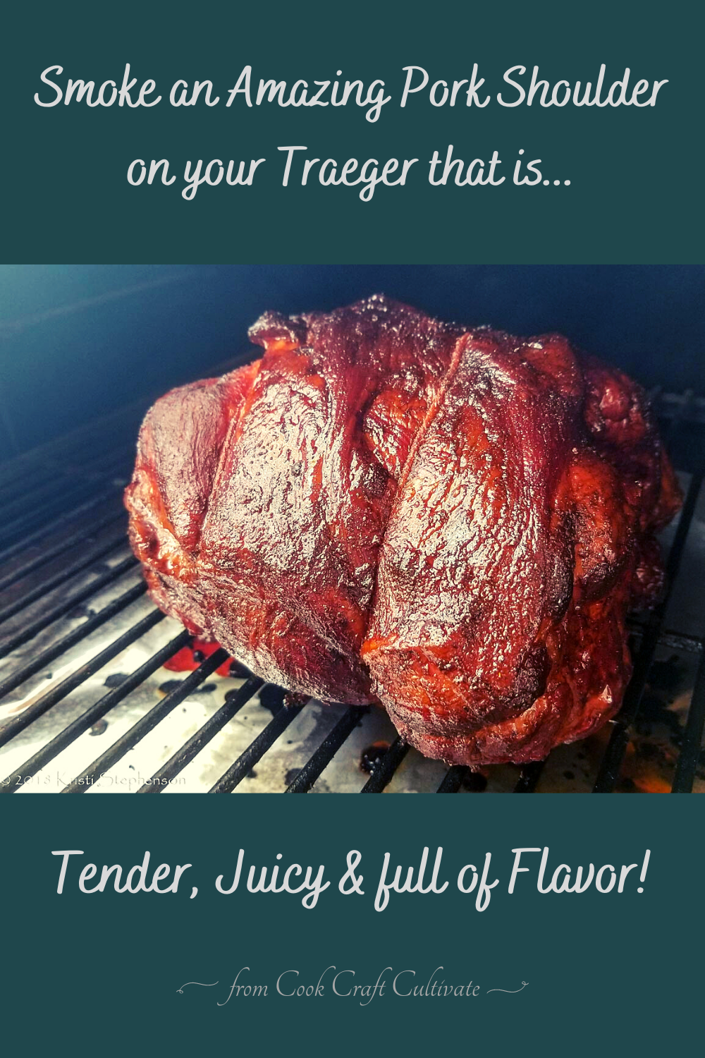 pinterest image for traeger smoked pork shoulder
